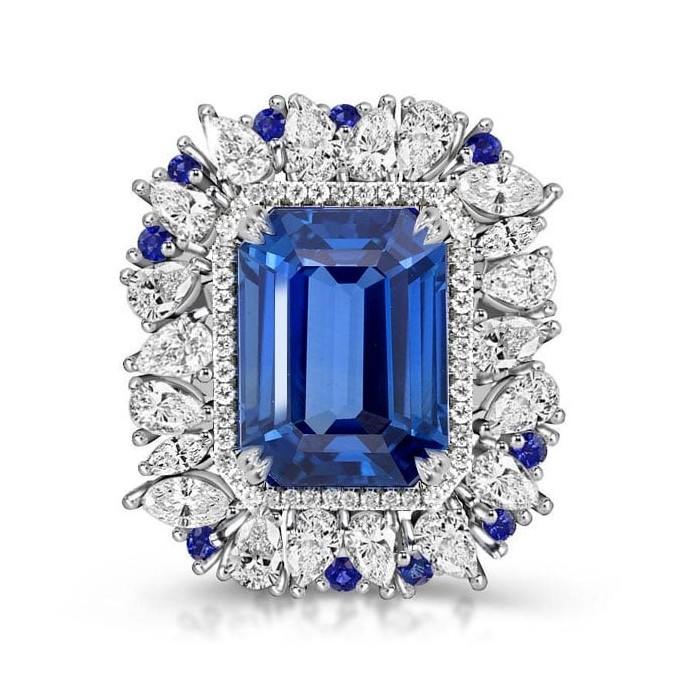 Italo Emerald Cut Engagement Ring Blue Sapphire Engagement Ring