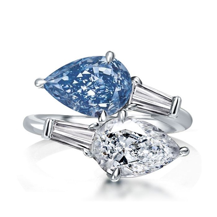 Pear Cut Twin Stone Blue Topaz Ring Unique Engagement Ring