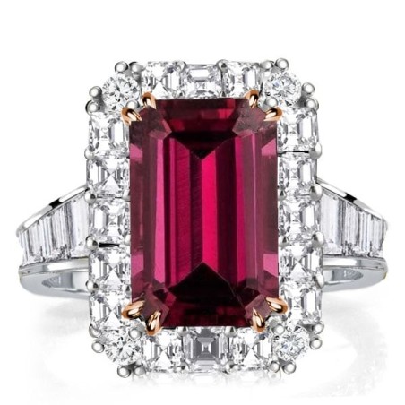 Italo Ruby Ring Halo Two Tone Emerald Cut Engagement Ring