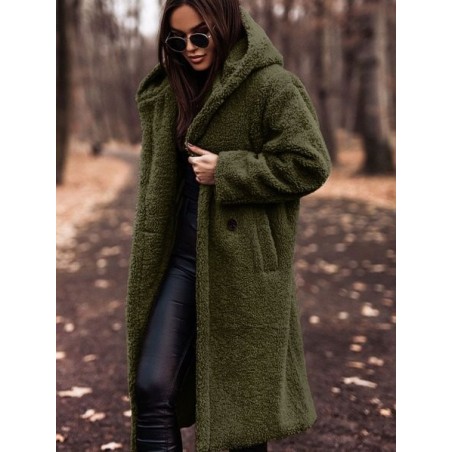 Women's Plain Winter Outerwear Cashmere Casual Split Joint Mid-long Shawl Collar Overcoat