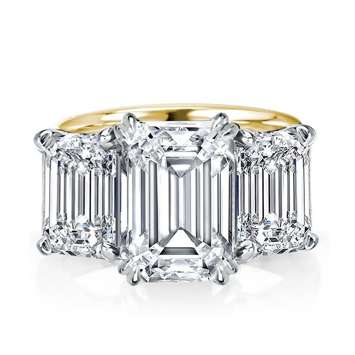 Italo Emerald Cut Engagement Ring Three Stone Ring Affordable