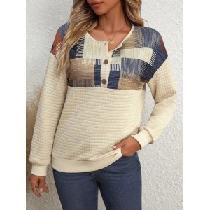 Women Geometric Crew Neck Printing Vintage Spring/Fall Long Sleeve Sweatshirt