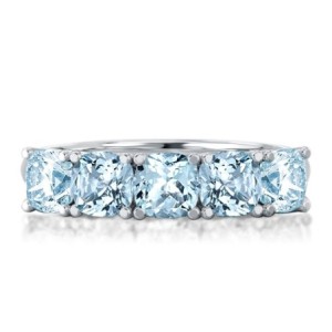 Half Eternity Five Stone Cushion Cut Aquamarine Ring Wedding Band Ring