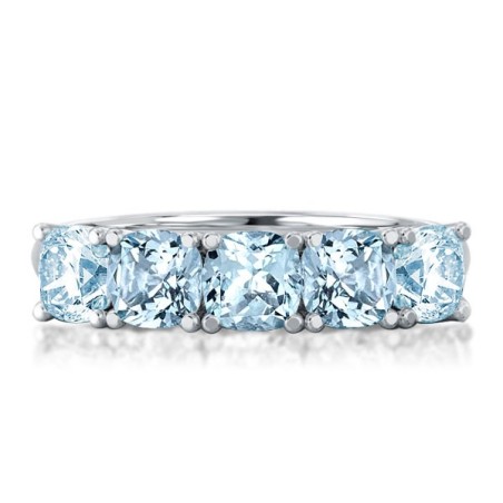 Half Eternity Five Stone Cushion Cut Aquamarine Ring Wedding Band Ring