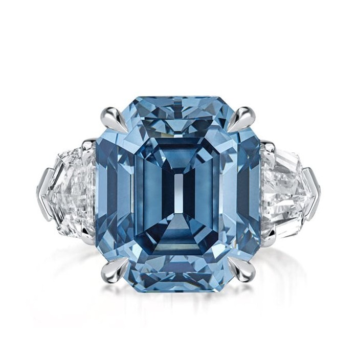 Italo London Blue Topaz Ring Emerald Cut Three Stone Engagement Ring