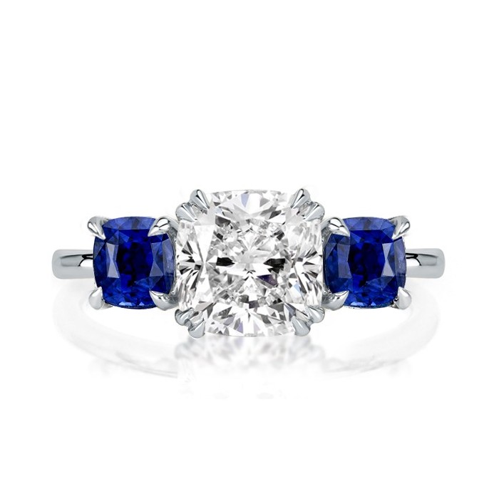 Italo Three Stone Cushion Cut Blue Topaz Engagement Ring