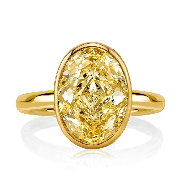 Yellow Topaz Oval Cut Bezel Setting Solitaire Engagement Ring