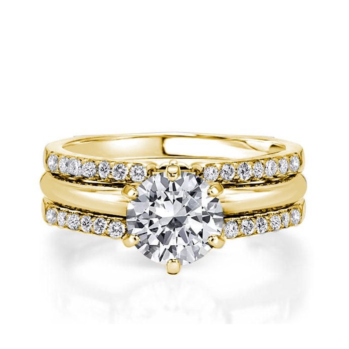 Round Cut Inset Guard Enhancers Engagement Rings Sets