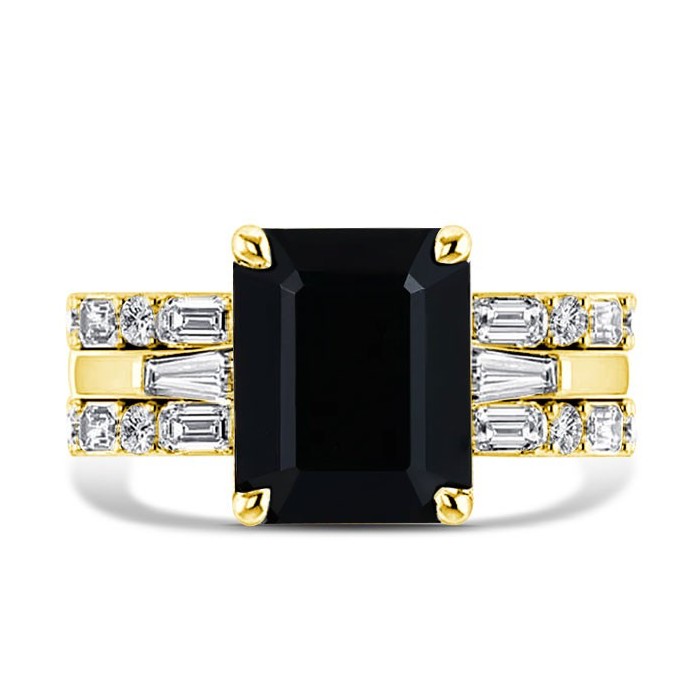 Italo Black Emerald Cut Ring Wedding Ring Set For Women
