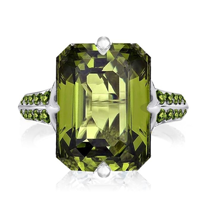 Italo Emerald Cut Peridot Sapphire Engagement Ring For Women
