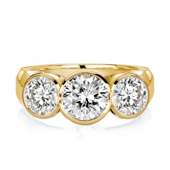 Italo Bezel White Round Three Stone Engagement Ring For Women