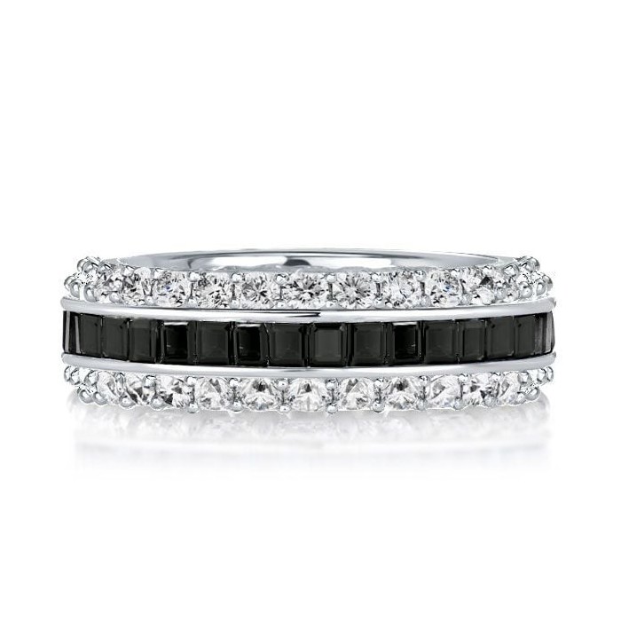 Italo Black Sapphire Ring Wide Band Ring For Ladies Eternity Band For Women