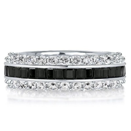 Italo Black Sapphire Ring Wide Band Ring For Ladies Eternity Band For Women