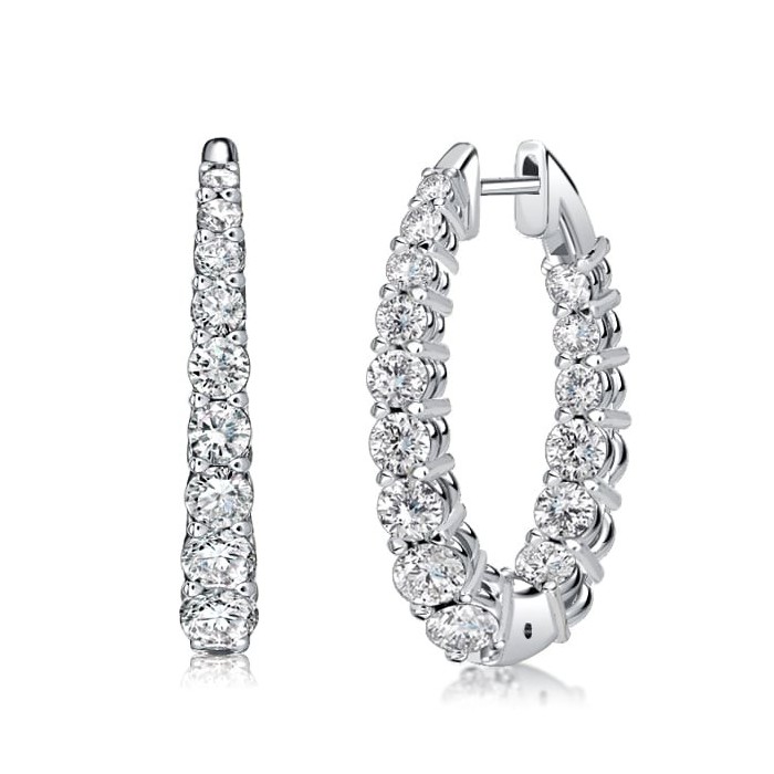 Italo White Round Oval-shaped Graduated Hoop Earrings For Women
