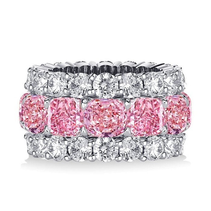 Italo Cushion Cut Created Pink Sapphire Wedding Band For Women