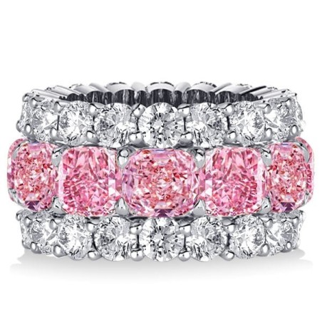 Italo Cushion Cut Created Pink Sapphire Wedding Band For Women