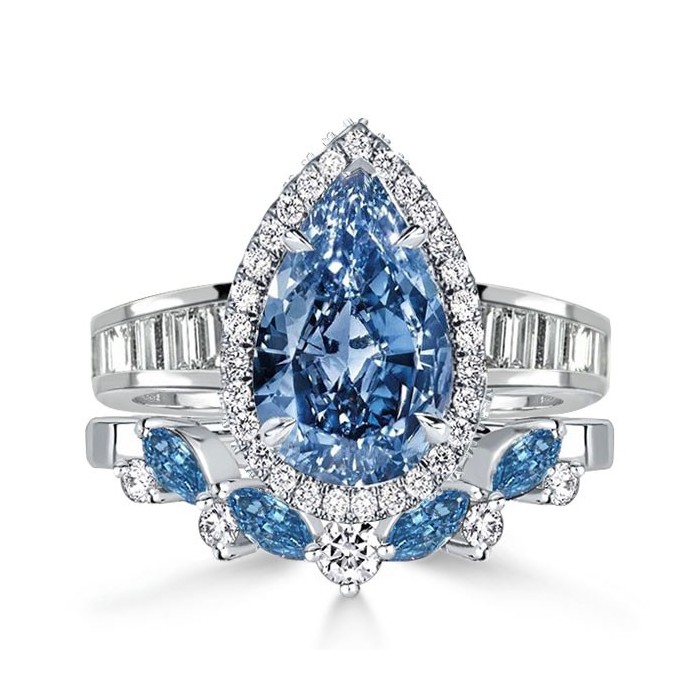 Italo Blue Topza Halo Engagement Ring Sets Bridal Set