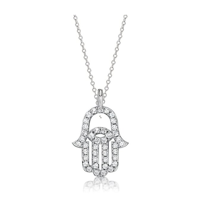 Italo White Sapphire Evil Eye Necklace Hamsa Hand Necklace
