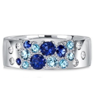 Italo Round Cut Blue Sapphire Wedding Band In Sterling Silver Waterfall Ring