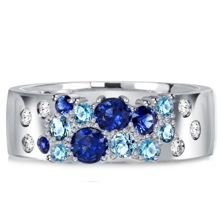 Italo Round Cut Blue Sapphire Wedding Band In Sterling Silver Waterfall Ring