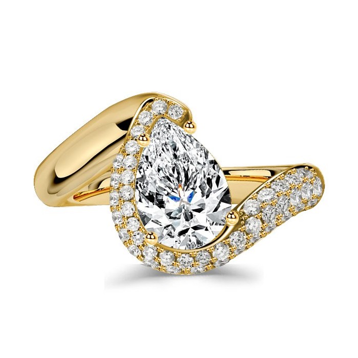 Italo Pear Shaped Engagement Ring Paved Band Pear Trace Ring