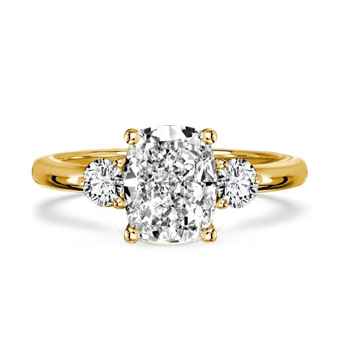Italo Three Stone Cushion Cut Engagement Rings