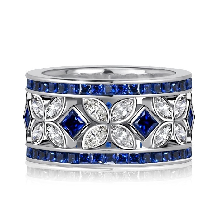 Italo Marquise & Princess Cut Blue Sapphire Eternity Band