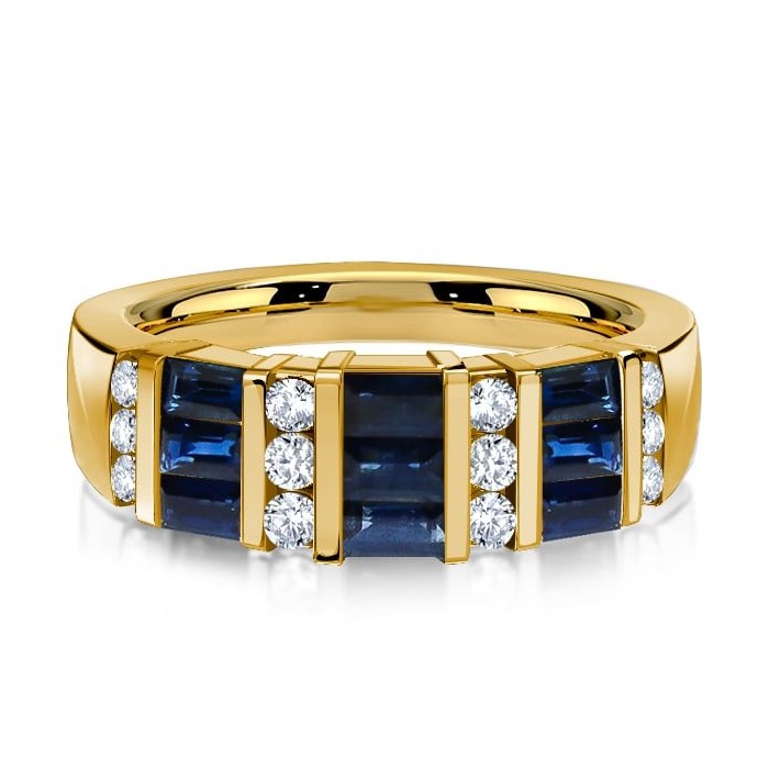 Italo Golden Emerald Cut Blue Sapphire Wedding Band