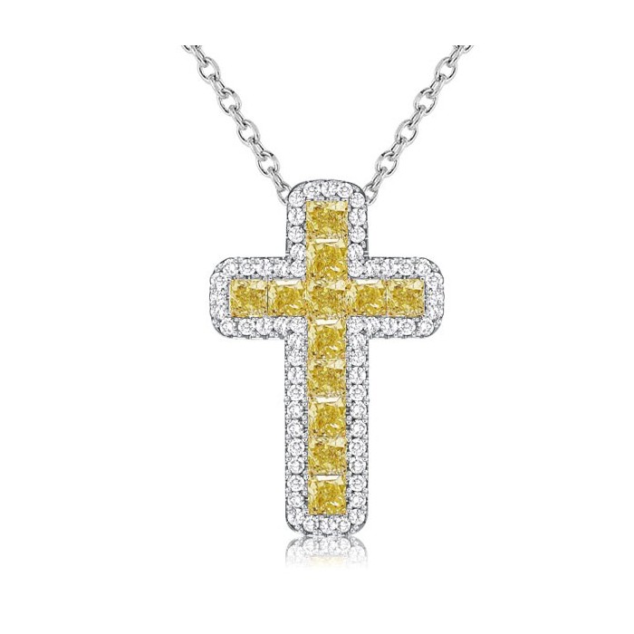 Italo Yellow Topaz Cushion Cut Cross Necklace In Sterling Silver