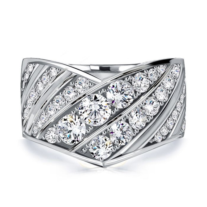Italo V Shaped Round Cut Half Eternity Band Anniversary Rings