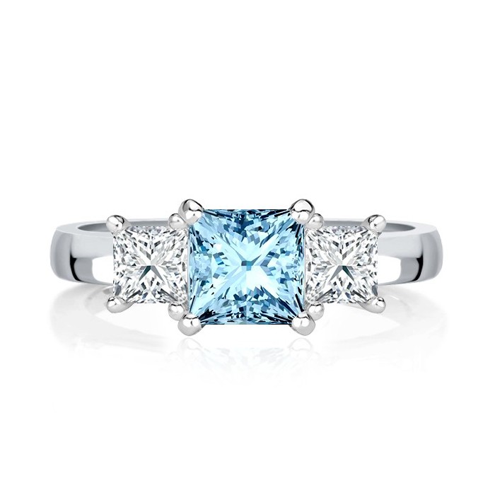 Italo Princess Cut Aquamarine Three Stone Rings
