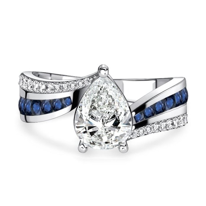 Italo Bypass Blue Sapphire Ring Pear Shaped Engagement Ring