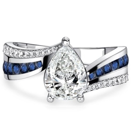 Italo Bypass Blue Sapphire Ring Pear Shaped Engagement Ring