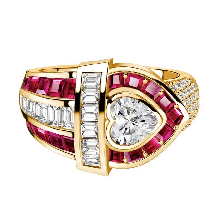 Italo Golden Ruby Sapphire Ring Heart Cut Vintage Engagement Ring