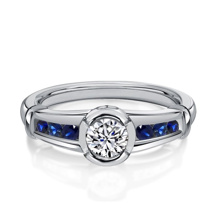 Italo Bezel Blue Sapphire Ring White Sapphire Engagement Rings