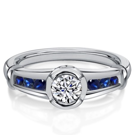 Italo Bezel Blue Sapphire Ring White Sapphire Engagement Rings