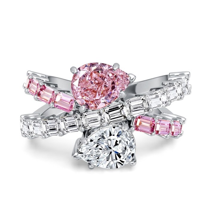 Italo Unique Cross Pear Cut White & Pink Sapphire Engagement Rings Infinity Ring