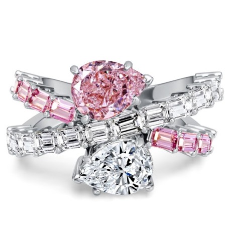 Italo Unique Cross Pear Cut White & Pink Sapphire Engagement Rings Infinity Ring