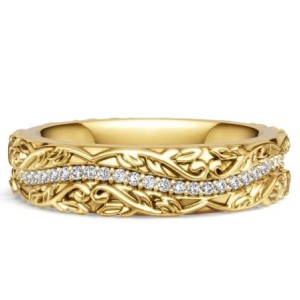 Italo Golden Floral White Sapphire Filigree Eternity Wedding Band For Women