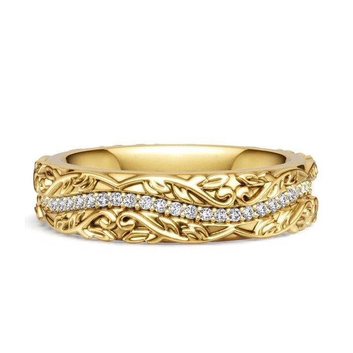 Italo Golden Floral White Sapphire Filigree Eternity Wedding Band For Women