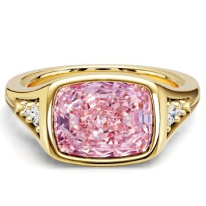 Italo Golden Bezel Set 2.5 CT. Cushion Cut Pink Sapphire Ring