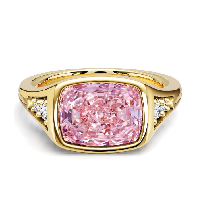 Italo Golden Bezel Set 2.5 CT. Cushion Cut Pink Sapphire Ring