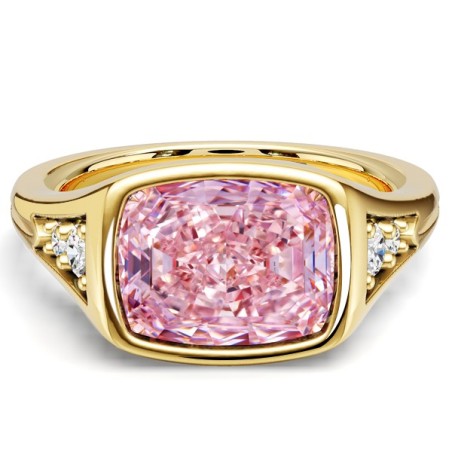 Italo Golden Bezel Set 2.5 CT. Cushion Cut Pink Sapphire Ring