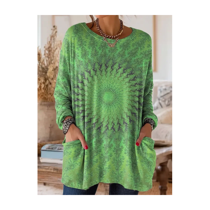 Women Abstract Long Sleeve Tee T-shirt Crew Neck Printing Vintage Spring/Fall Top