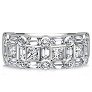 Italo Bezel Setting Princess & Baguette Cut Half Eternity Band Ring