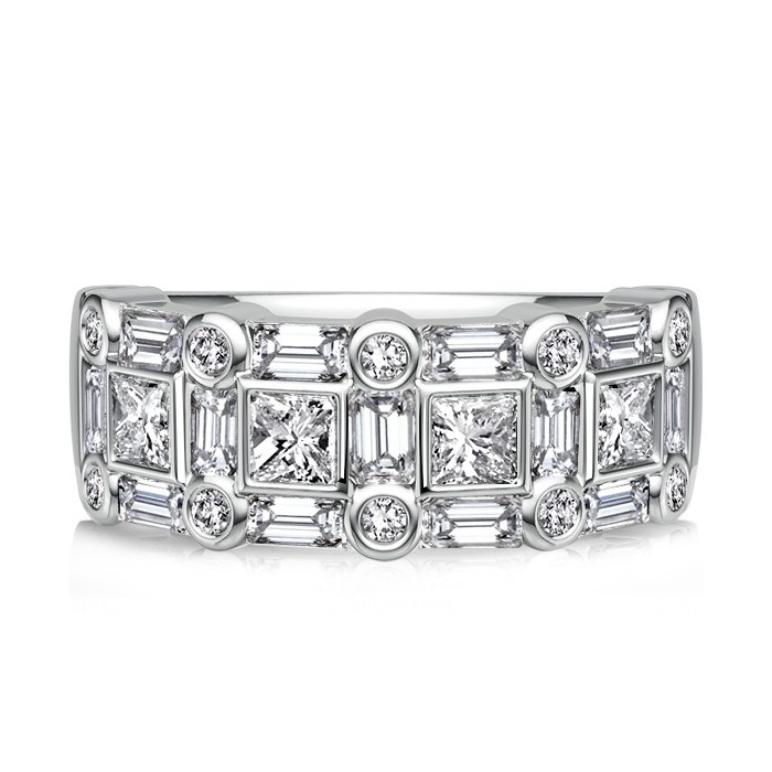Italo Bezel Setting Princess & Baguette Cut Half Eternity Band Ring
