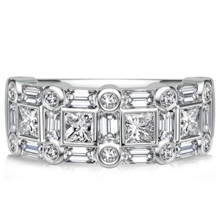 Italo Bezel Setting Princess & Baguette Cut Half Eternity Band Ring