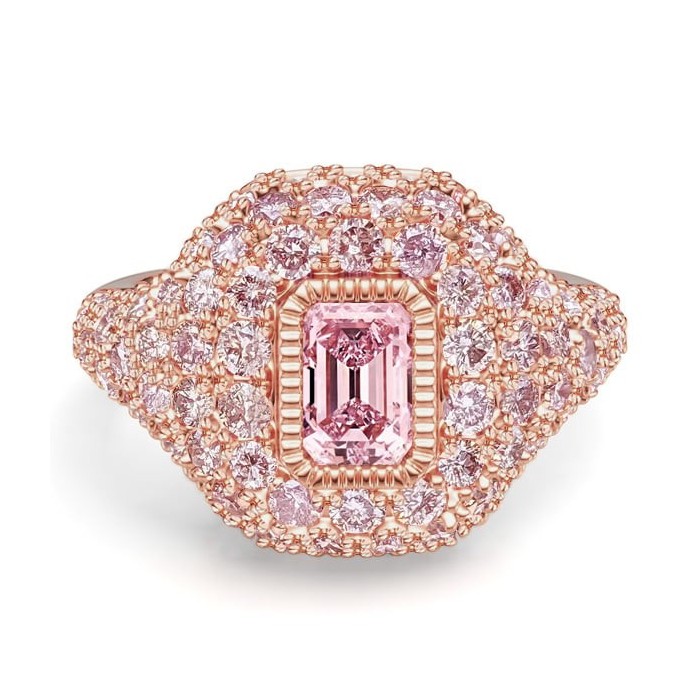 Italo Rose Gold Micro Pave Emerald Cut Pink Sapphire Ring For Women