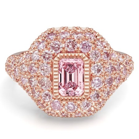 Italo Rose Gold Micro Pave Emerald Cut Pink Sapphire Ring For Women