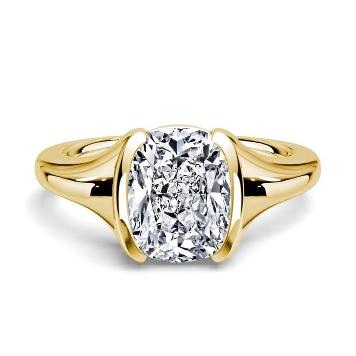 Italo Golden Half-bezel White Sapphire Cushion Cut Solitaire Engagement Ring